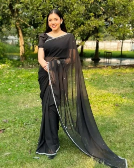Noureen Afrose Piya Black Saree Style photo