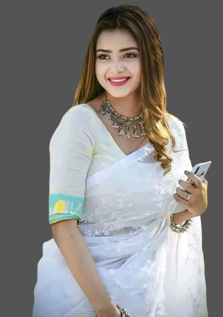 Actress Tanjin in white saree