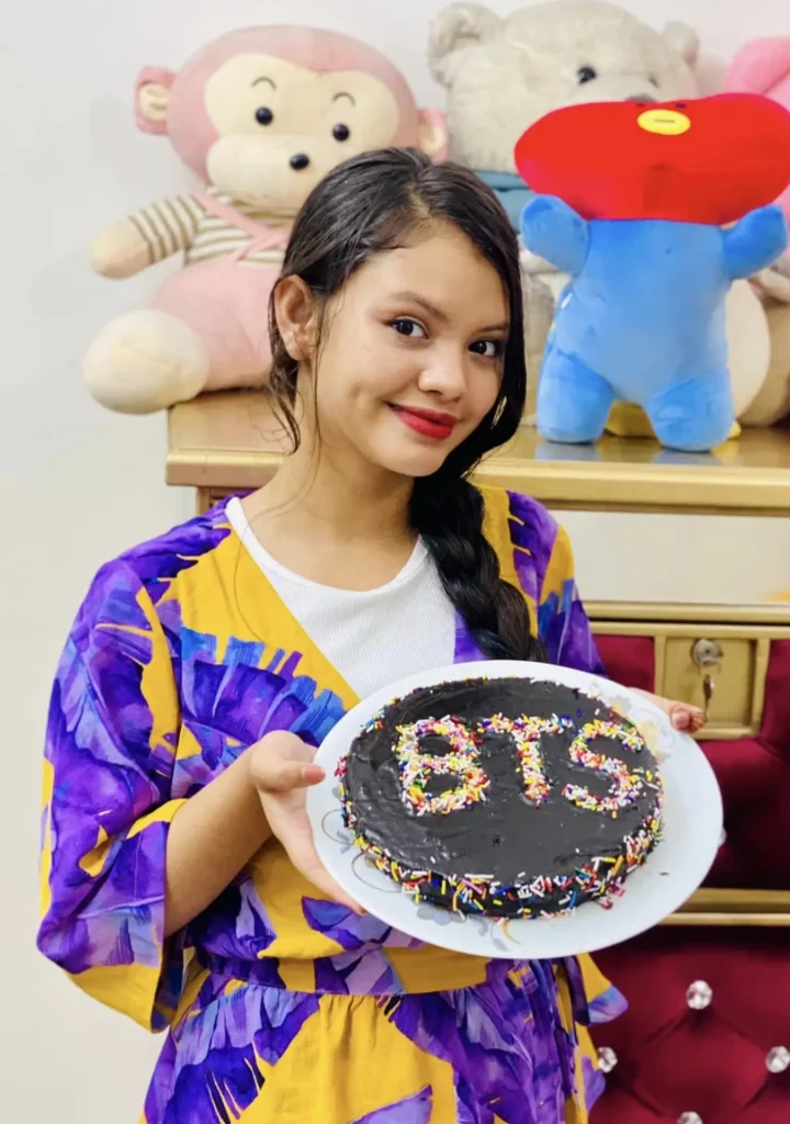 Disha Moni with BTS cake